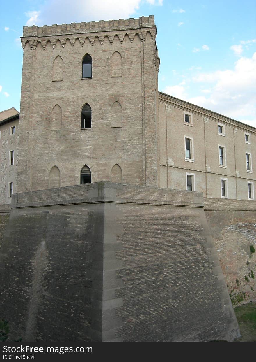 A pillar on the corner of a castle