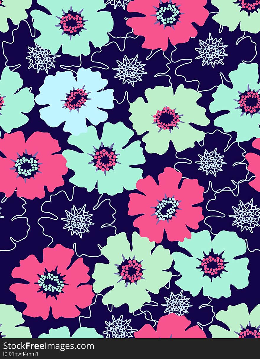 floral seamless pattern with styled flowers