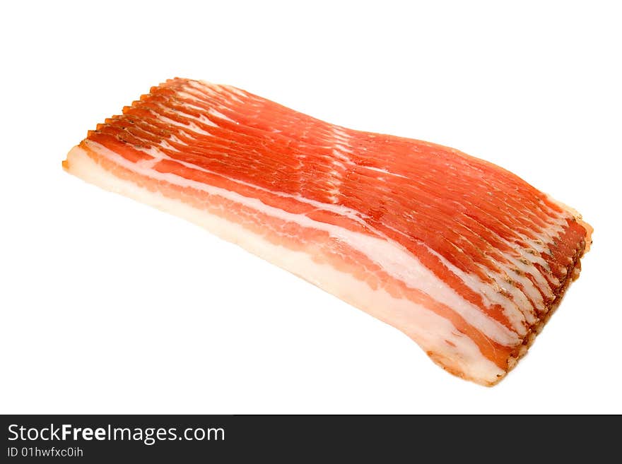 Raw bacon slices isolated on white. Raw bacon slices isolated on white