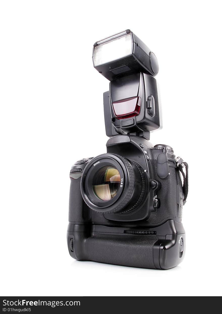 A isolated professional camera in white background