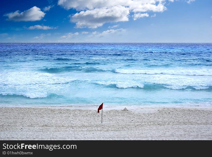 White sand beach in cancun with blue sky. White sand beach in cancun with blue sky