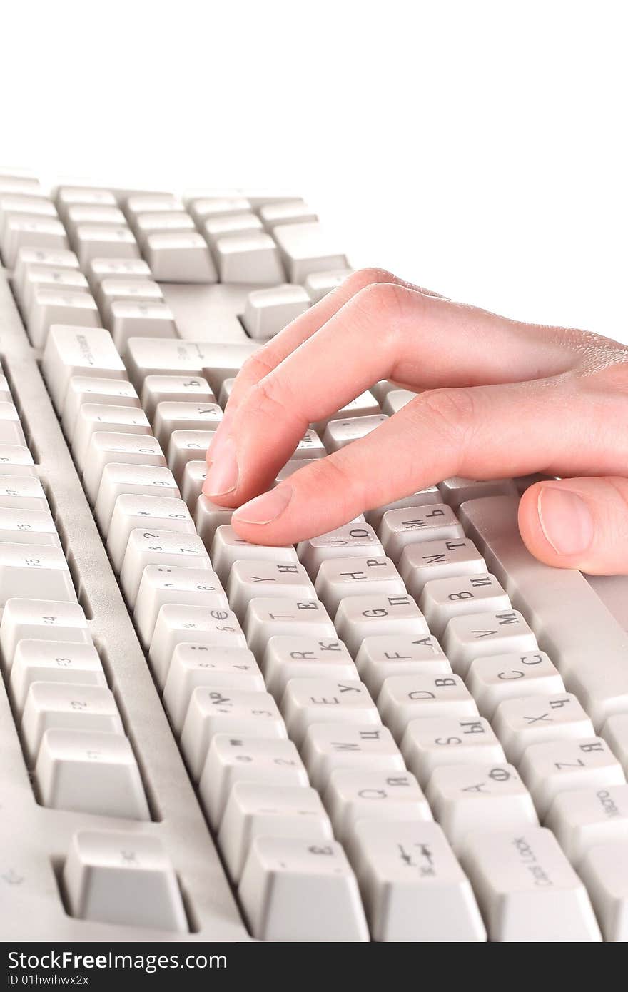 Finger on PC keyboard isolated. Finger on PC keyboard isolated