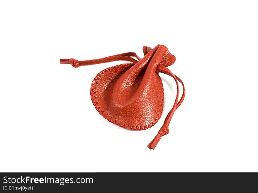 Red leather pouch on white