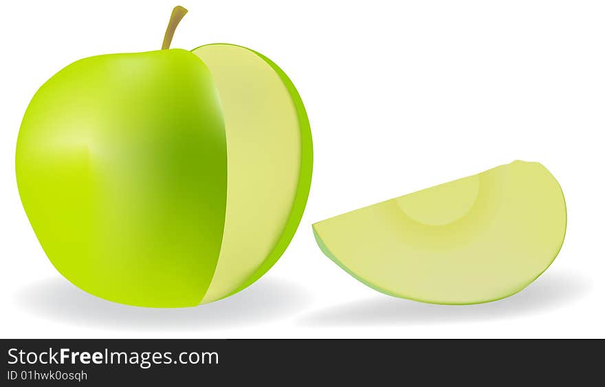 A frech green apple with cut