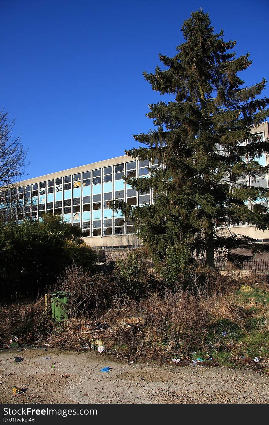 Shot of an abandoned and now vandalised office block; environmental degradation. Shot of an abandoned and now vandalised office block; environmental degradation