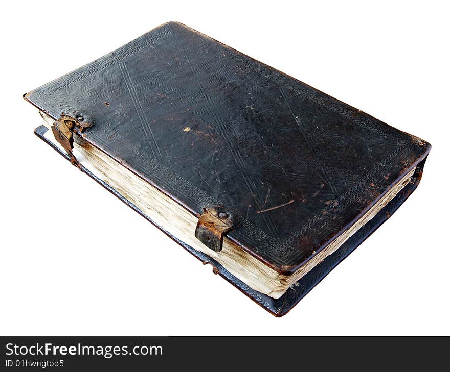 The ancient book in leather reliure on a light background