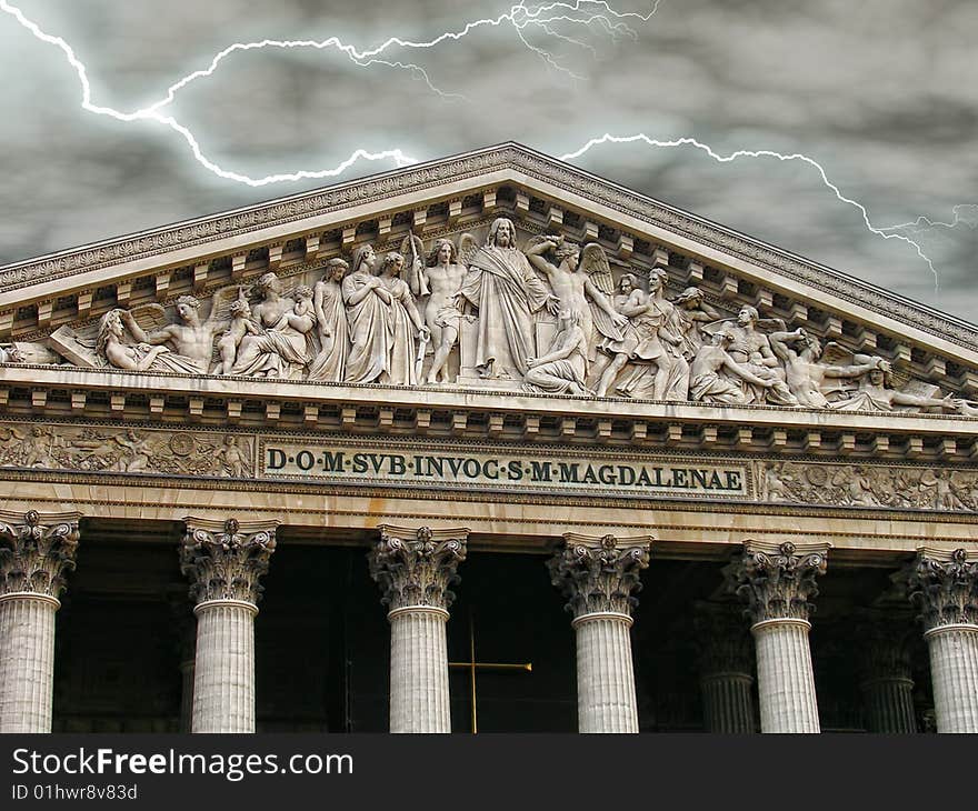 La Madeleine church, in Paris, France, on a stormy day. La Madeleine church, in Paris, France, on a stormy day