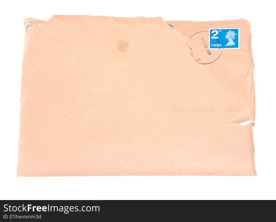 Old envelope isolated against a white background