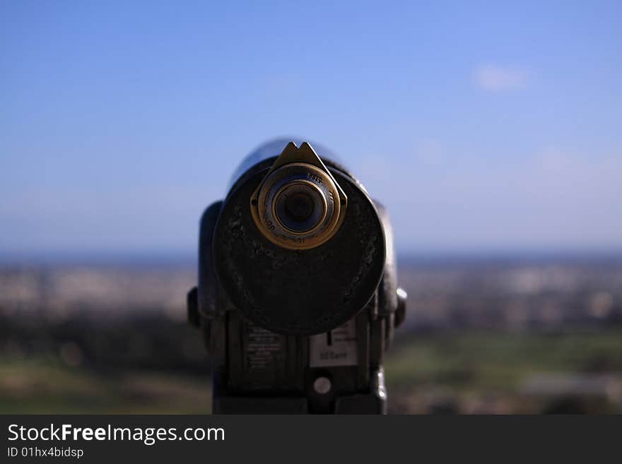 The front part of a telescope with a shallow depth of field