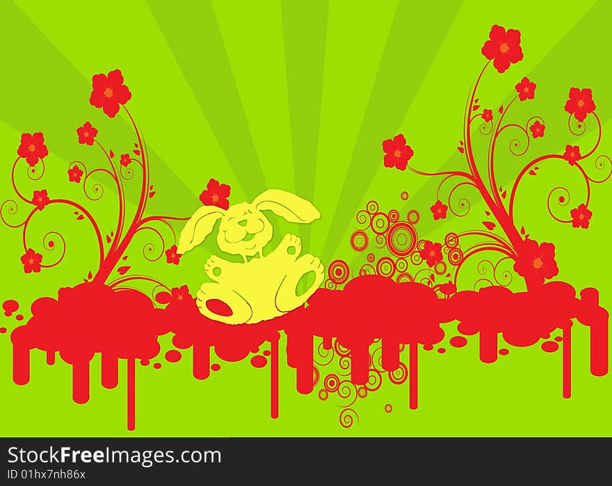 Easter illustration with bunnies on colorful background. Easter illustration with bunnies on colorful background