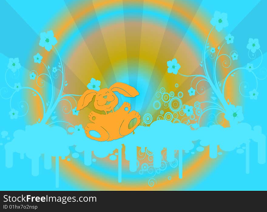 Easter illustration with bunnies on colorful background. Easter illustration with bunnies on colorful background