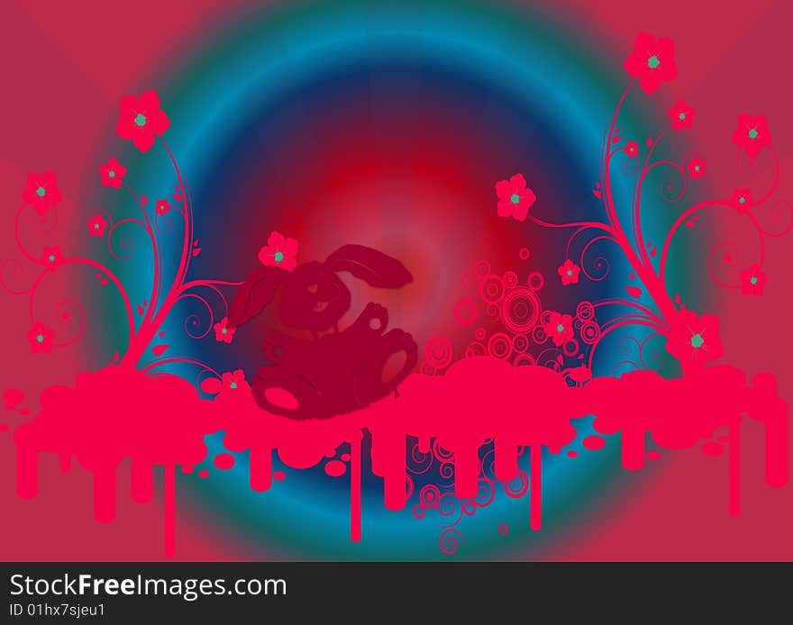 Easter illustration with bunnies on colorful background. Easter illustration with bunnies on colorful background