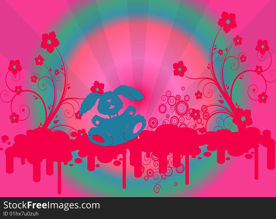 Easter illustration with bunnies on colorful background. Easter illustration with bunnies on colorful background