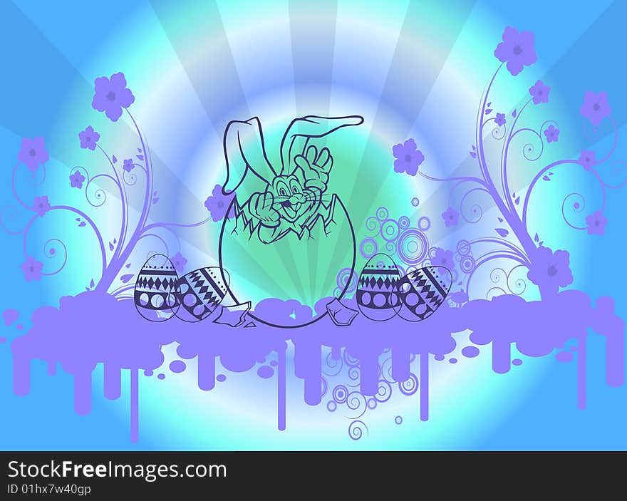 Easter illustration with flowers and eggs in nature on colorful background. Easter illustration with flowers and eggs in nature on colorful background