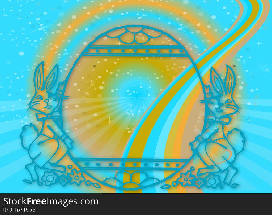 Easter illustration with bunnies and eggs on colorful background. Easter illustration with bunnies and eggs on colorful background