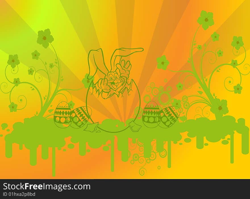 Easter illustration with flowers and eggs in nature on colorful background. Easter illustration with flowers and eggs in nature on colorful background