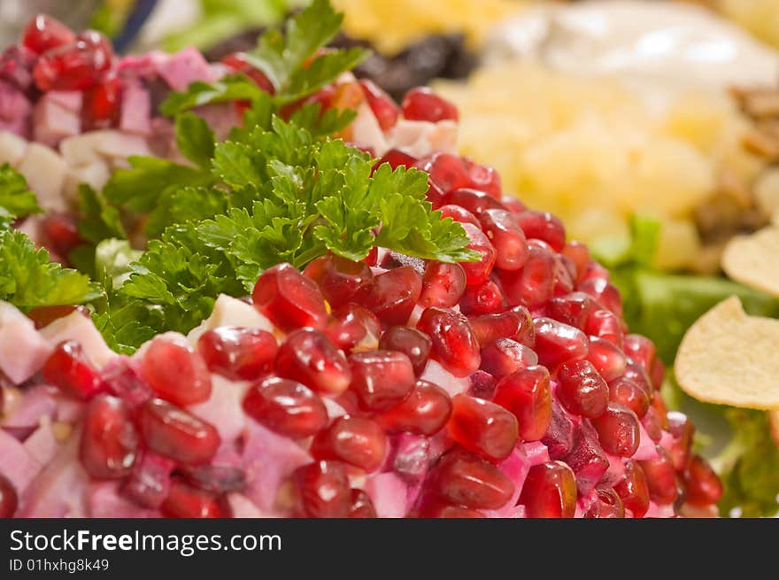 Pomegranate Grains Decorating Salad.