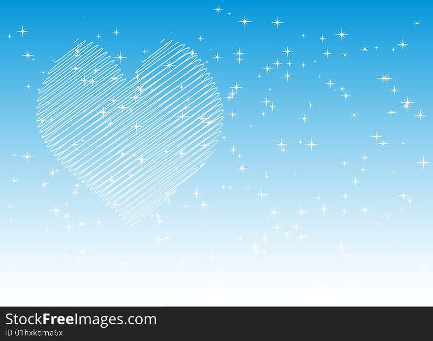 Heart with glittering stars illustration in blue