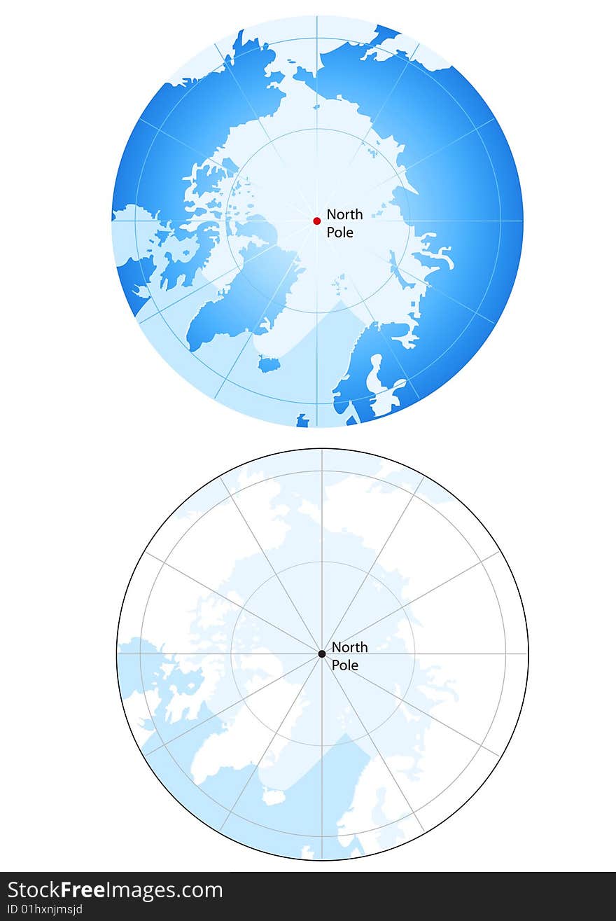 Vector illustration of a globe with a red point that indicates north pole.