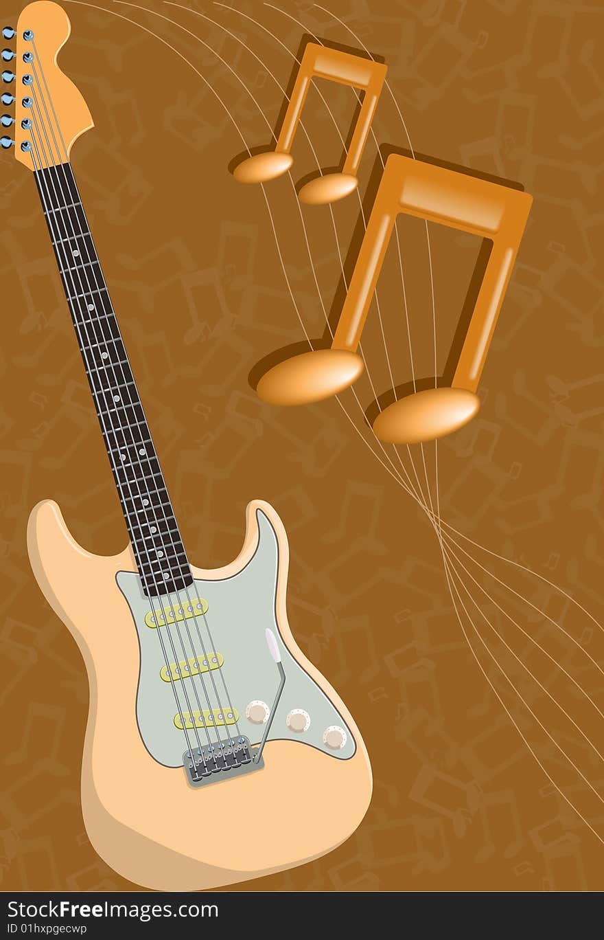 Background with a guitar and notes. A vector. Without mesh.