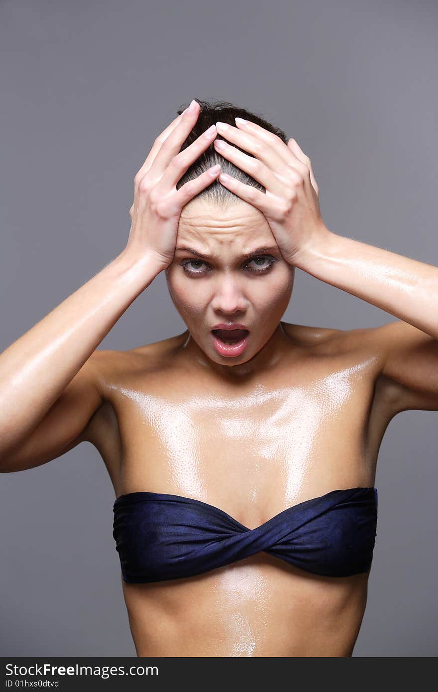 Portrait of young woman with drops of water. Portrait of young woman with drops of water