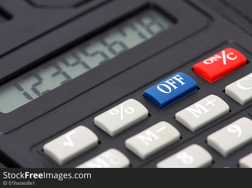 Close up of calculator number keypad and screen.