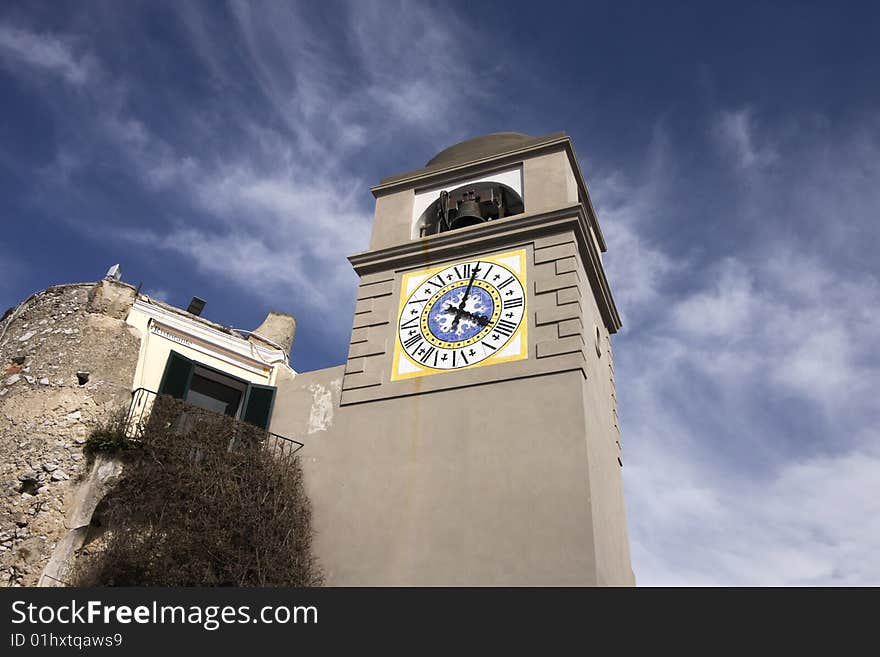 Clock tower on the Italian island of Capri