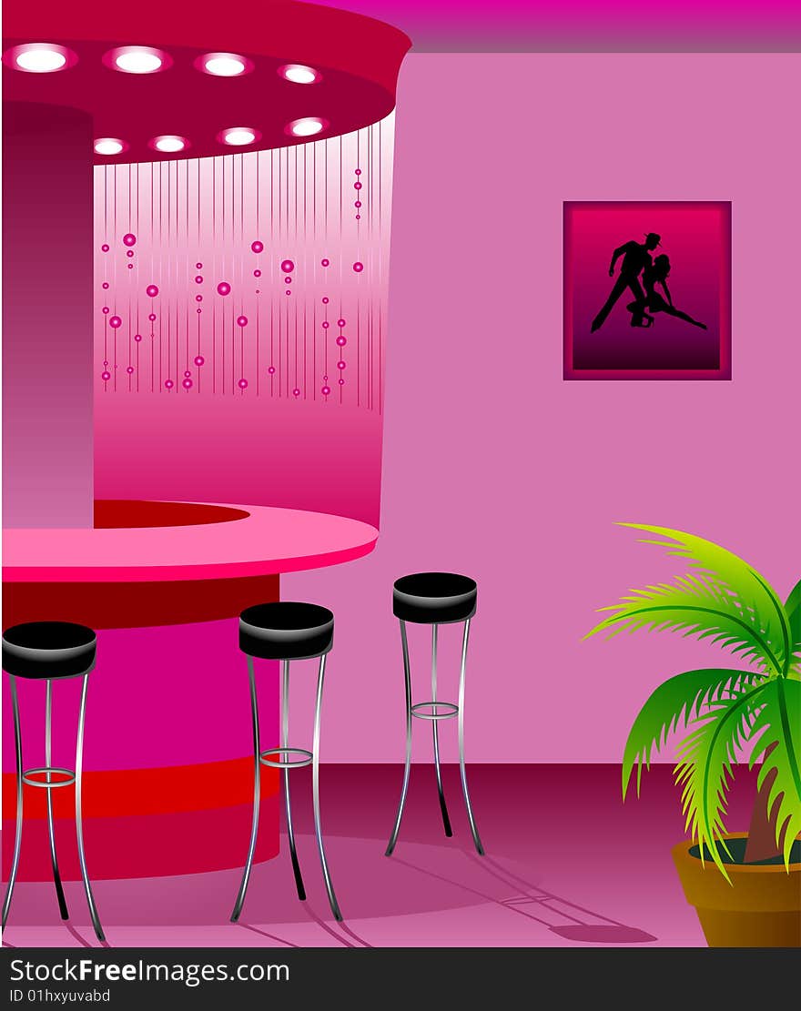 Design of interior of bar is in 3d