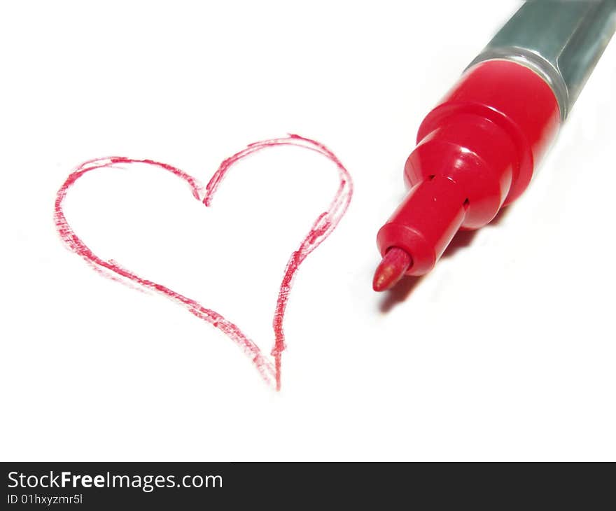 Drawn heart by a red marker, declaration of love