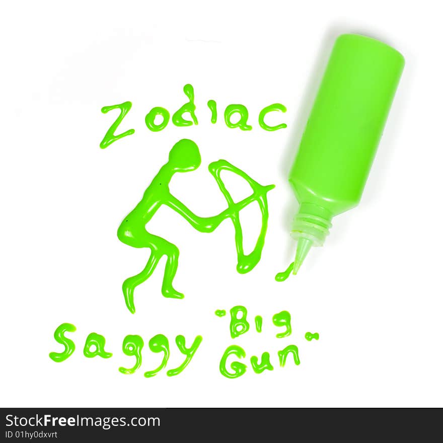 Zodiac sign sagittarius drawing green glass deco paint with tube