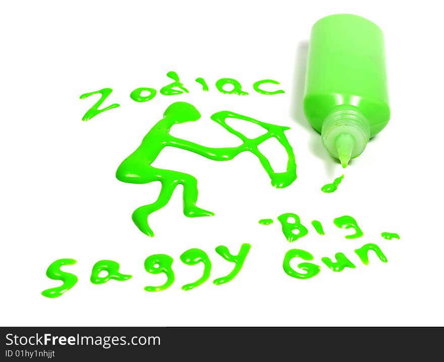 Zodiac sign sagittarius drawing green glass deco paint with tube