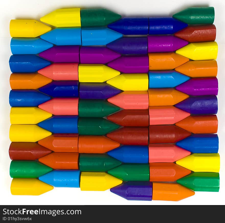 Stacked horizontal rows from wax pencils, multicolors