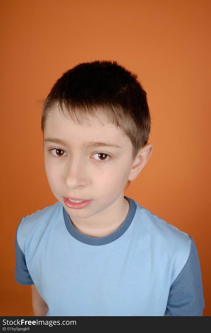 Portrait of smiling boy with copy space, fish eye