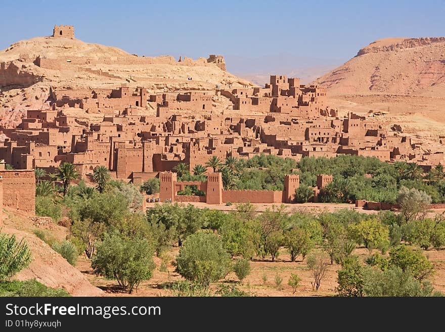 The fortified town of Ait ben Haddou near Ouarzazate on the edge of the sahara desert in Morocco. Taken as dawn broke. Famous for it use as a set in many films such as Lawrence of Arabia, Gladiator, Jewel of the Nile,  Kingdom of Heaven, Kundun and Alexander. The fortified town of Ait ben Haddou near Ouarzazate on the edge of the sahara desert in Morocco. Taken as dawn broke. Famous for it use as a set in many films such as Lawrence of Arabia, Gladiator, Jewel of the Nile,  Kingdom of Heaven, Kundun and Alexander