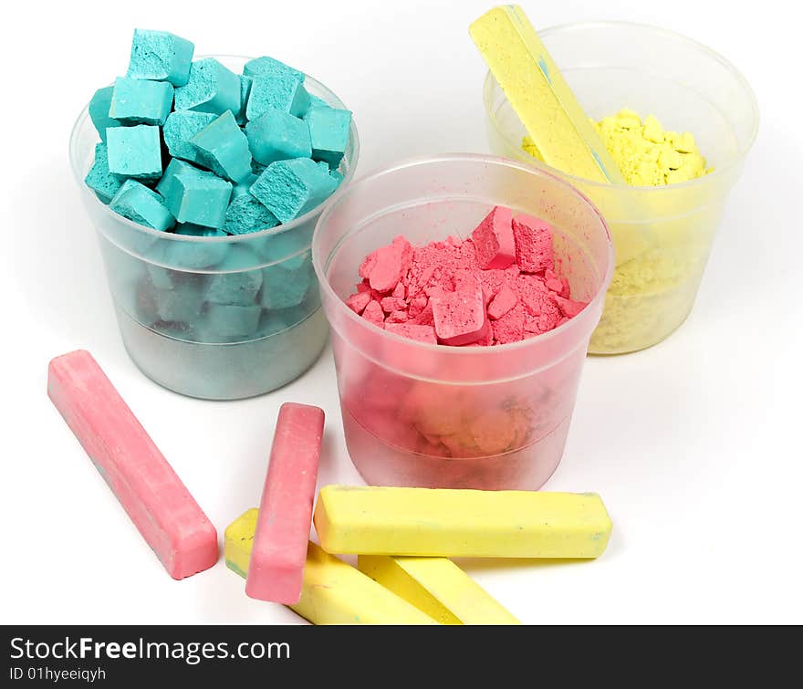 Cyan, magenta and yellow crushed chalk