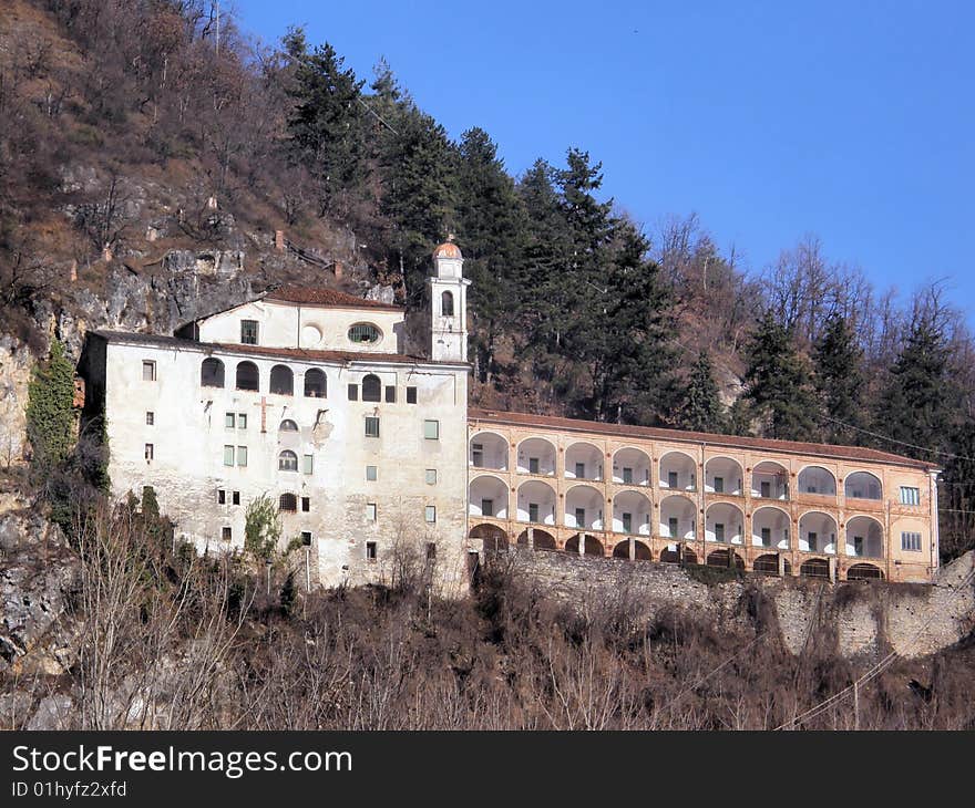 This is a convent perched on a mountain in Piedmont, Italy. This is a convent perched on a mountain in Piedmont, Italy.