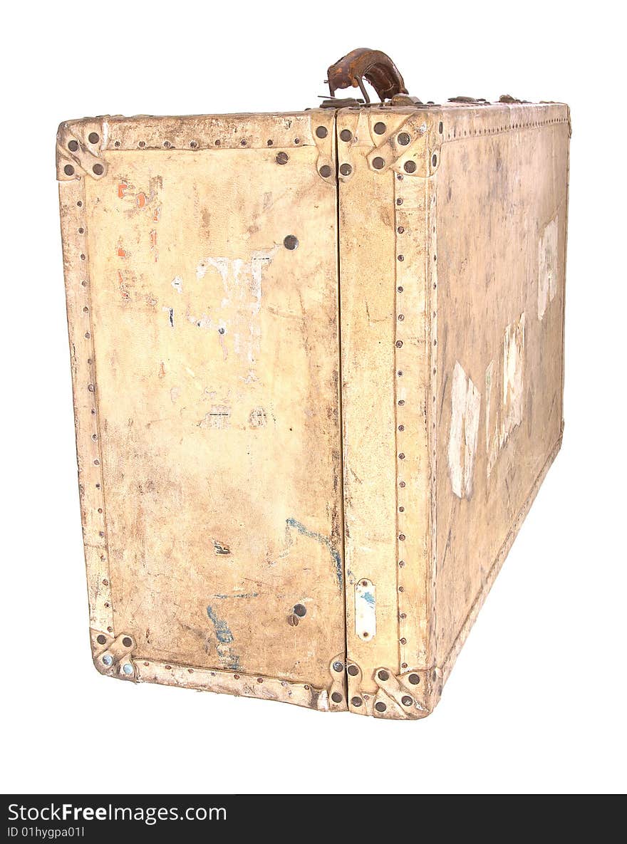 Old suitcase isolated against a white background