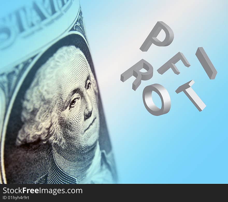 Washington on dollar bill watches profit tumble. Washington on dollar bill watches profit tumble