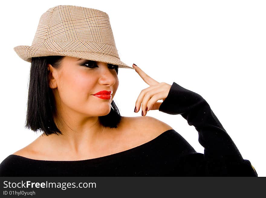 Portrait Of Smiling Female Wearing Hat