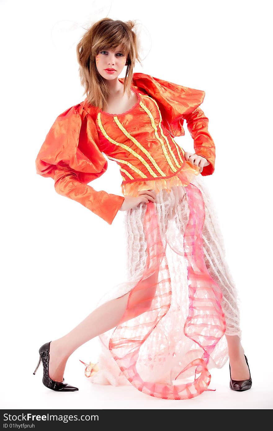 Studio portrait of a girl in a special stylised dress. Studio portrait of a girl in a special stylised dress