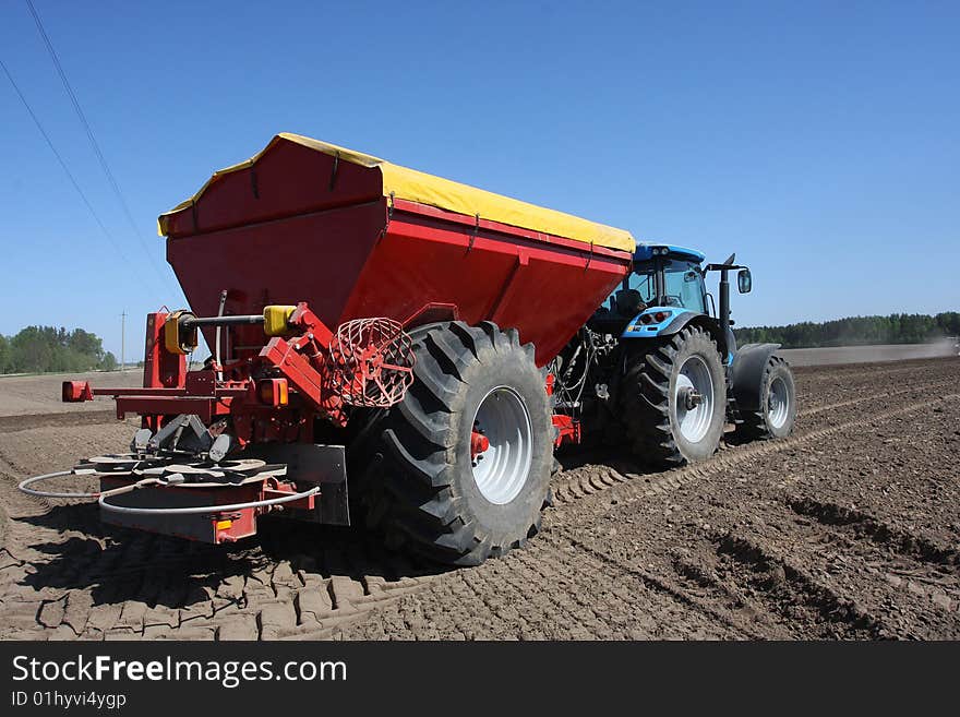 Combine in the field during sowing.