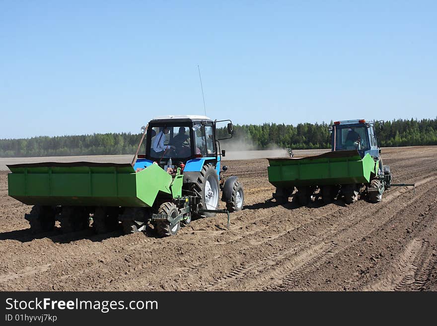 Combine in the field during sowing.