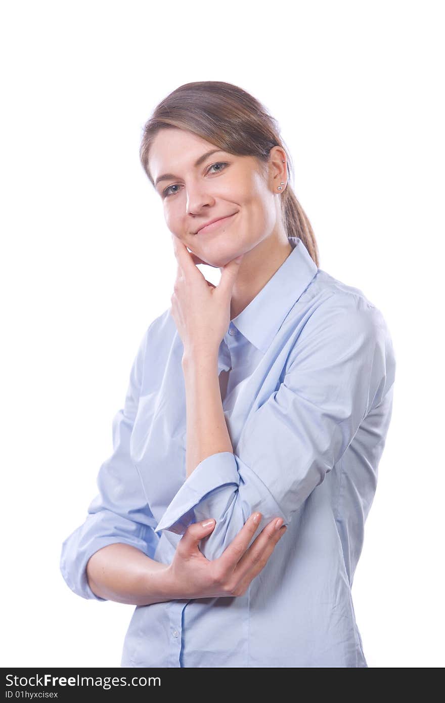 Business woman thinking isolated on white