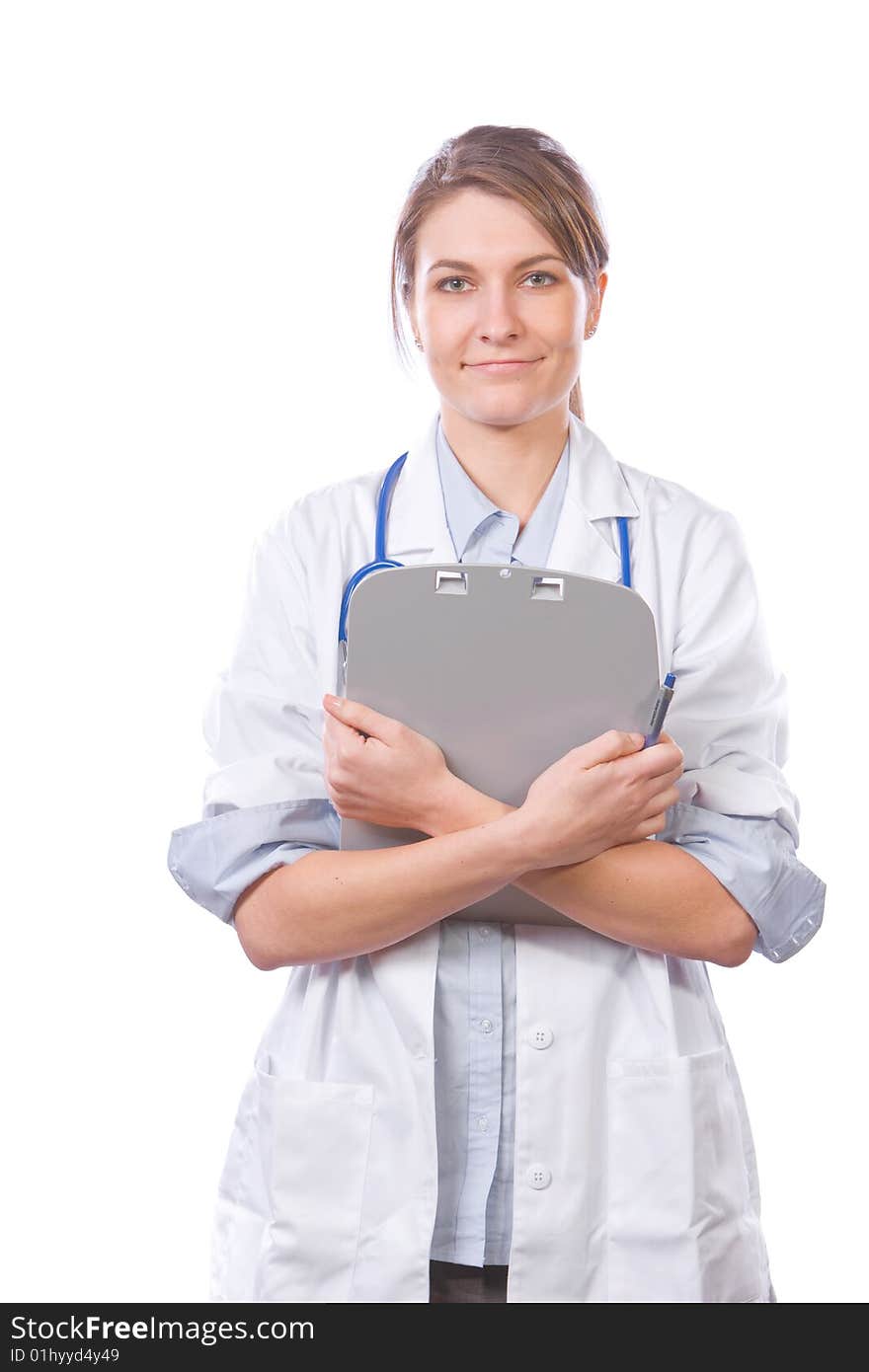 Woman doctor portrait isolated