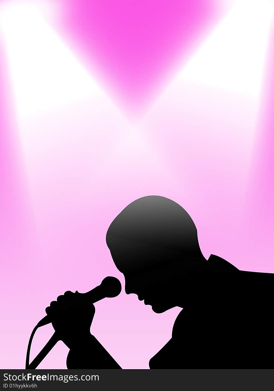 Man singing in the light on a colorful background. Man singing in the light on a colorful background