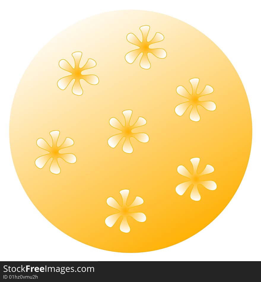 Spherical orange background with white flowers