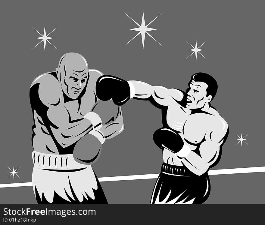 Vector illustration on the combative sport of boxing retro style. Vector illustration on the combative sport of boxing retro style