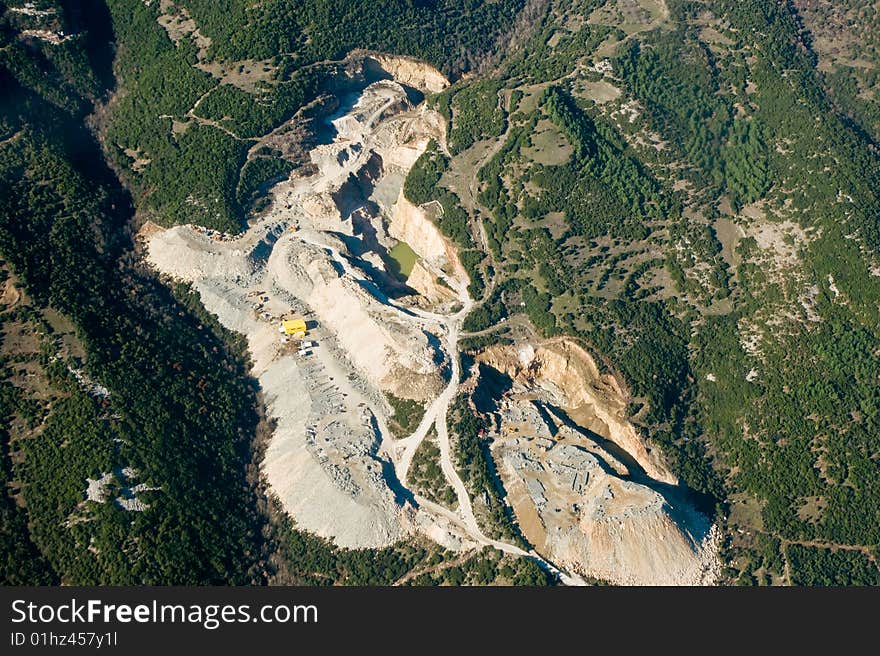 Stone quarry, aerial view.