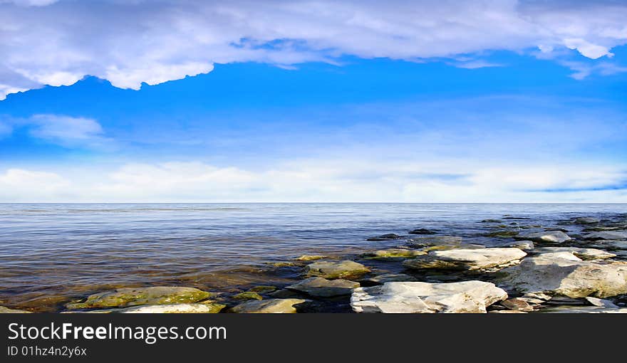 Glow sky on background of the beautiful sea