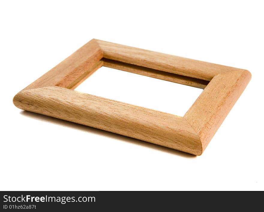 Little wooden frame on white ground